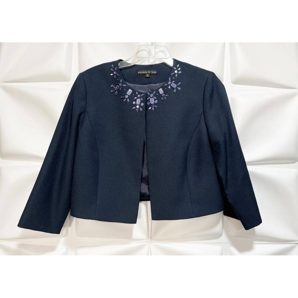 Preston & Yorke Sz 8 Teal Formal Jewel Satin Lined Dress Suit Cropped Jacket Set - Picture 6 of 11